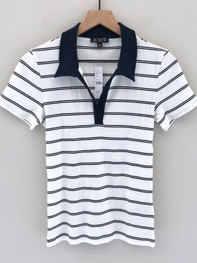 NWT J.Crew Perfect rib johnny-collar top in stripe